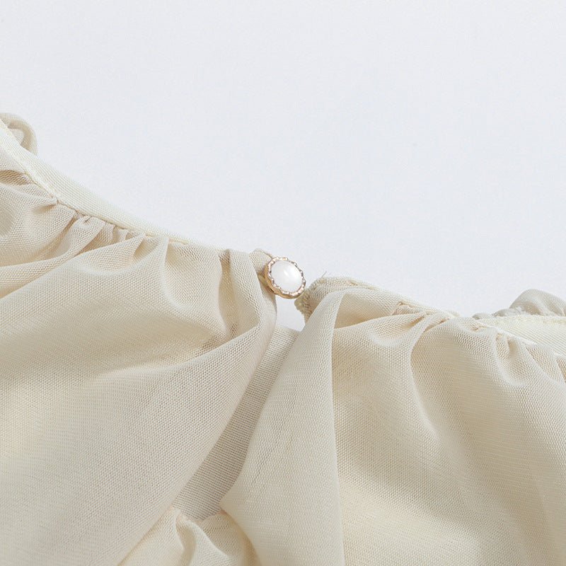Round Neck Ruched Bodice Lantern Sleeve Floor-Length Dress(MS402)