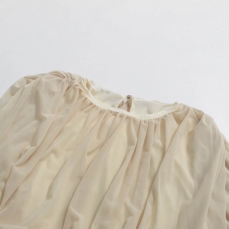 Round Neck Ruched Bodice Lantern Sleeve Floor-Length Dress(MS402)