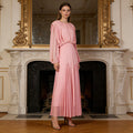 Round Neck Ruched Bodice Lantern Sleeve Floor-Length Dress(MS402)