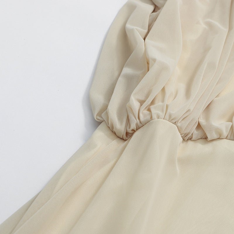 Round Neck Ruched Bodice Lantern Sleeve Floor-Length Dress(MS402)