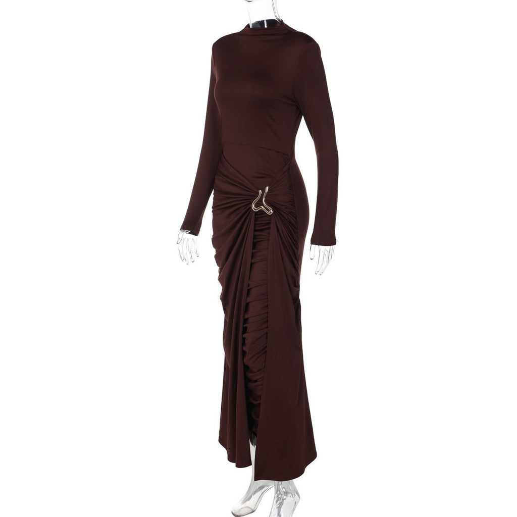 Ruched Bodycon Gown with Metal Hardware(MS233)