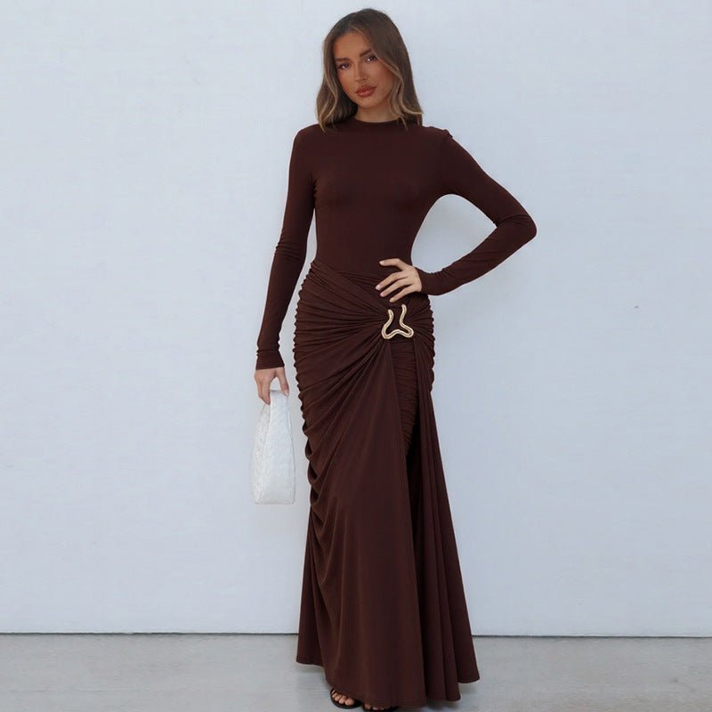 Ruched Bodycon Gown with Metal Hardware(MS233)