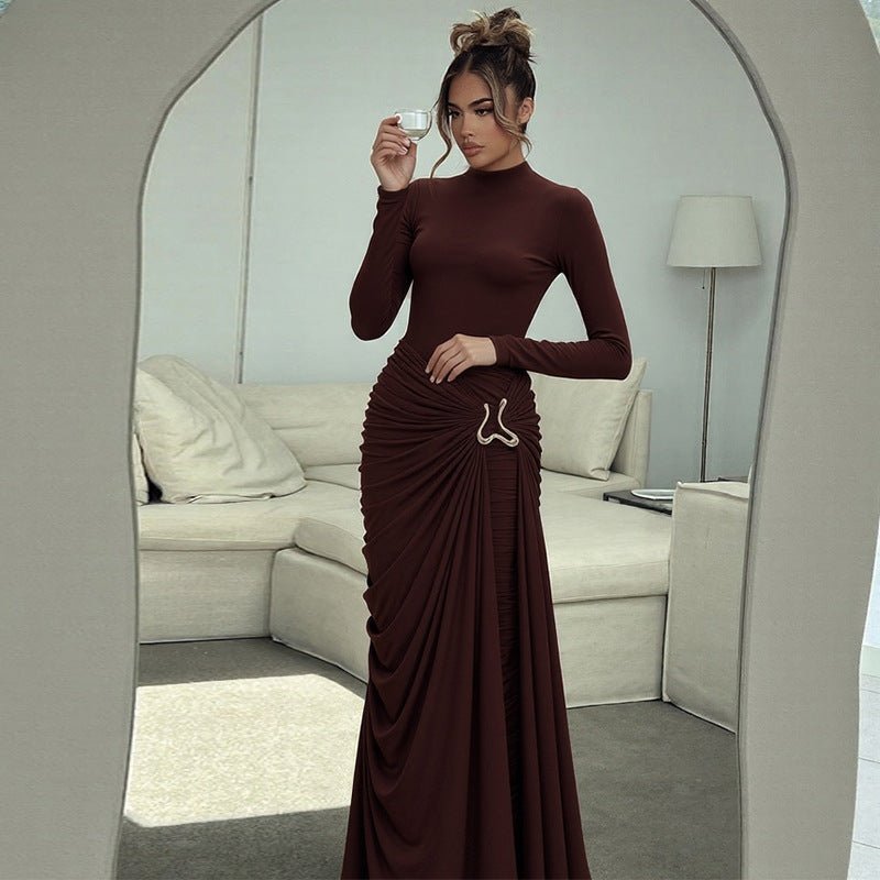 Ruched Bodycon Gown with Metal Hardware(MS233)