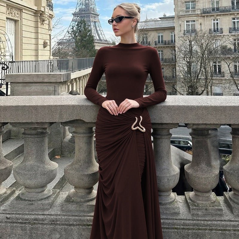 Ruched Bodycon Gown with Metal Hardware(MS233)