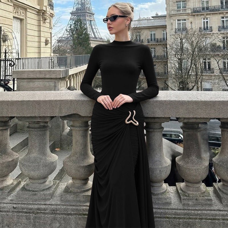 Ruched Bodycon Gown with Metal Hardware(MS233)