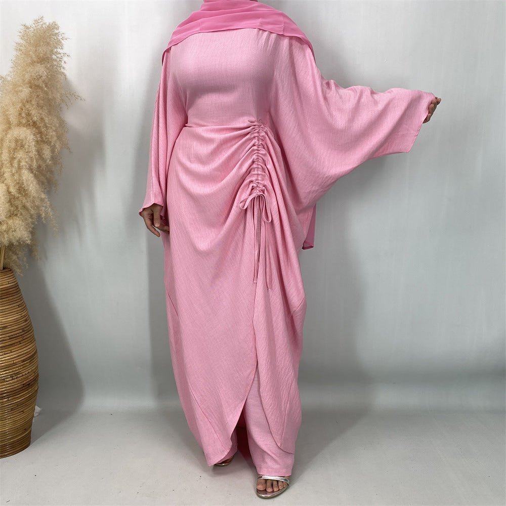 Ruched Drawstring Batwing Top & Wide-Leg Trousers Co-ord Set(MS478)