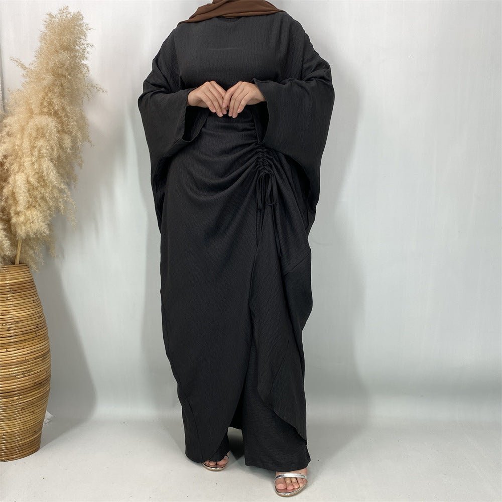 Ruched Drawstring Batwing Top & Wide-Leg Trousers Co-ord Set(MS478)