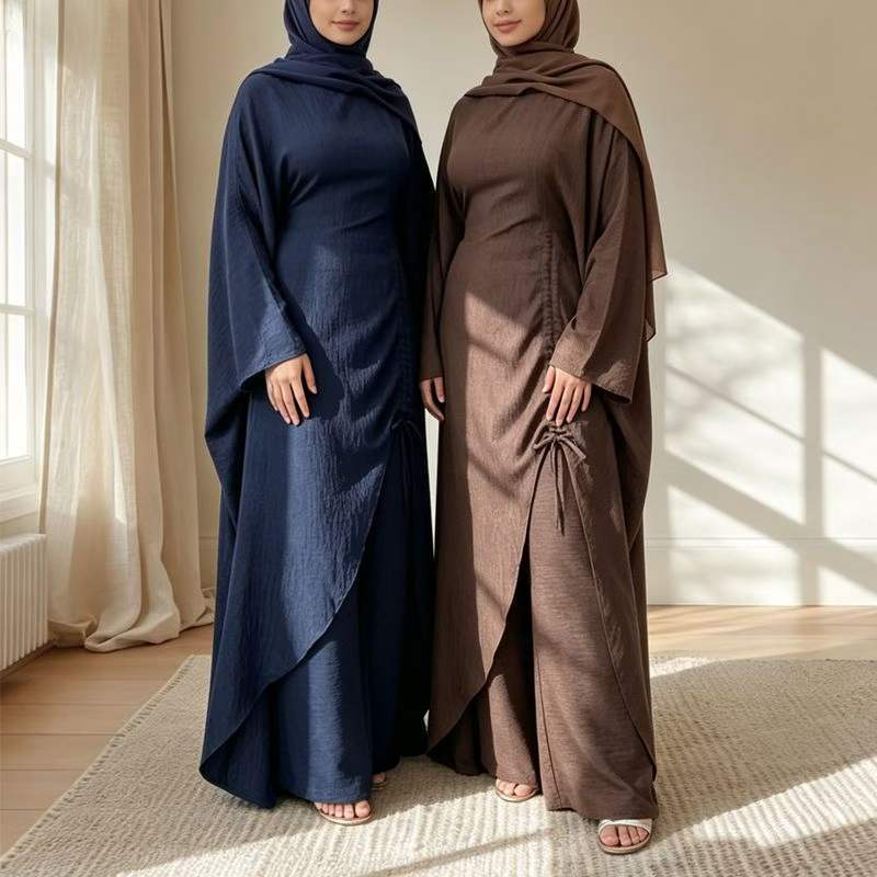 Ruched Drawstring Batwing Top & Wide-Leg Trousers Co-ord Set(MS478)