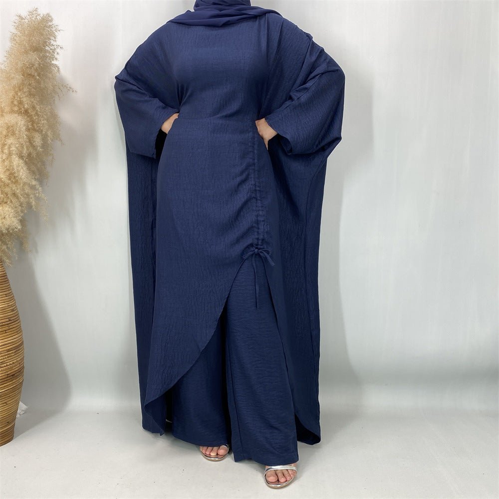 Ruched Drawstring Batwing Top & Wide-Leg Trousers Co-ord Set(MS478)