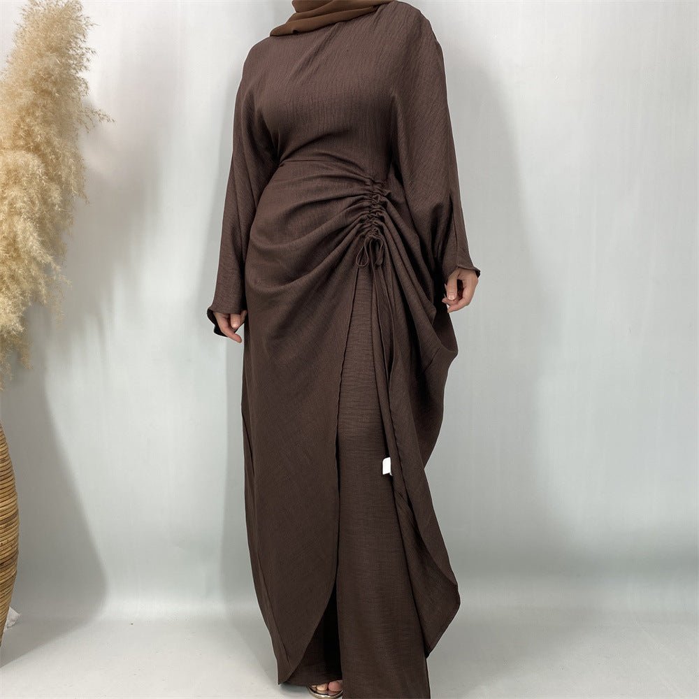 Ruched Drawstring Batwing Top & Wide-Leg Trousers Co-ord Set(MS478)