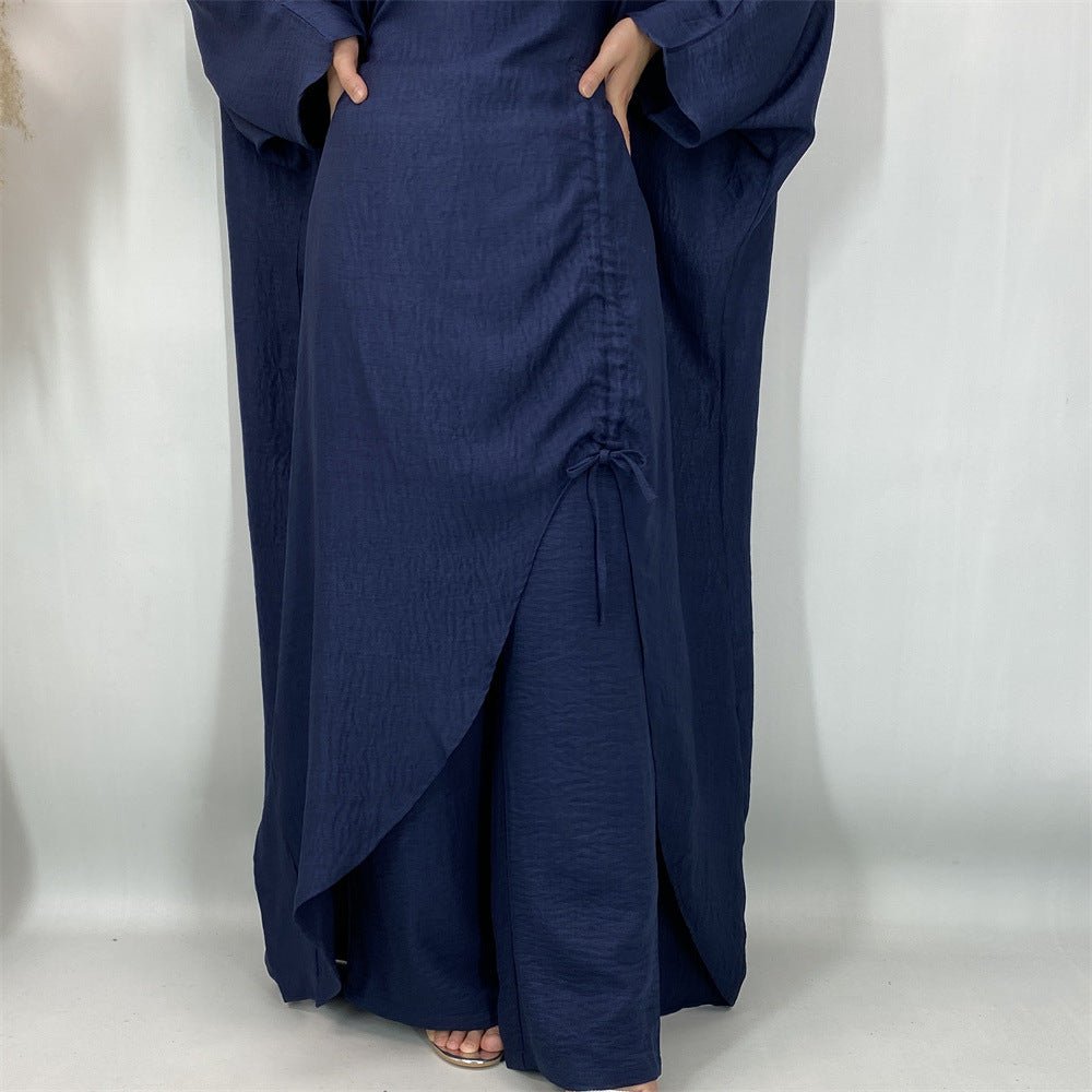Ruched Drawstring Batwing Top & Wide-Leg Trousers Co-ord Set(MS478)