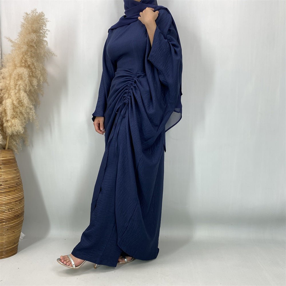 Ruched Drawstring Batwing Top & Wide-Leg Trousers Co-ord Set(MS478)