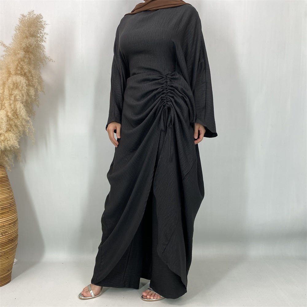 Ruched Drawstring Batwing Top & Wide-Leg Trousers Co-ord Set(MS478)