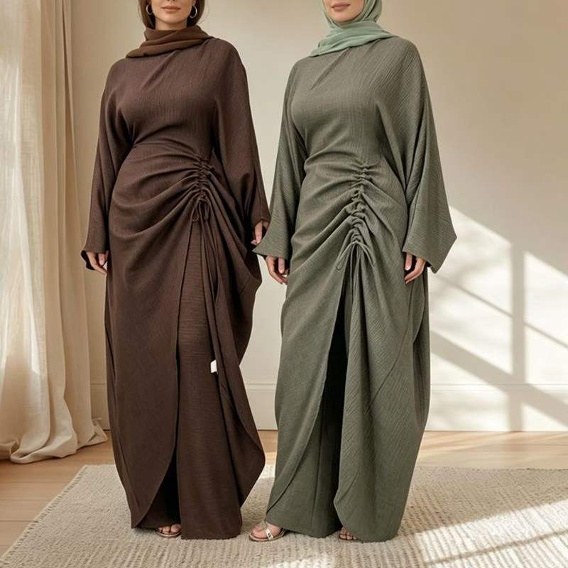 Ruched Drawstring Batwing Top & Wide-Leg Trousers Co-ord Set(MS478)