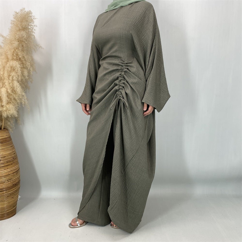 Ruched Drawstring Batwing Top & Wide-Leg Trousers Co-ord Set(MS478)