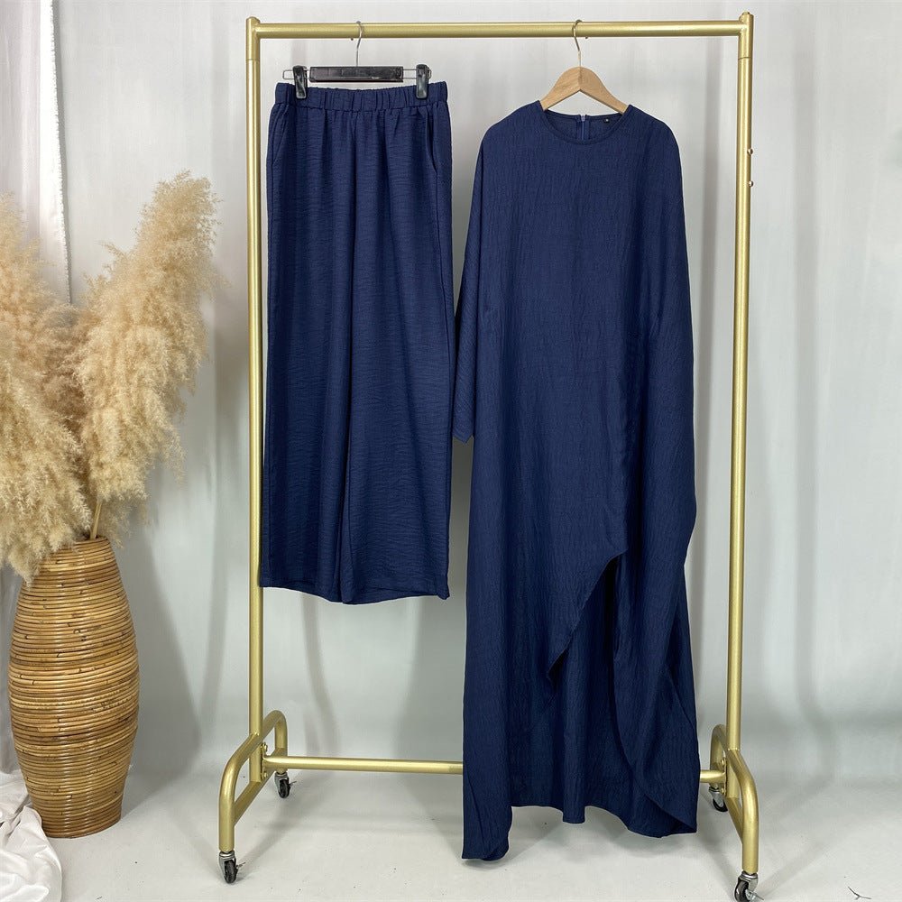 Ruched Drawstring Batwing Top & Wide-Leg Trousers Co-ord Set(MS478)