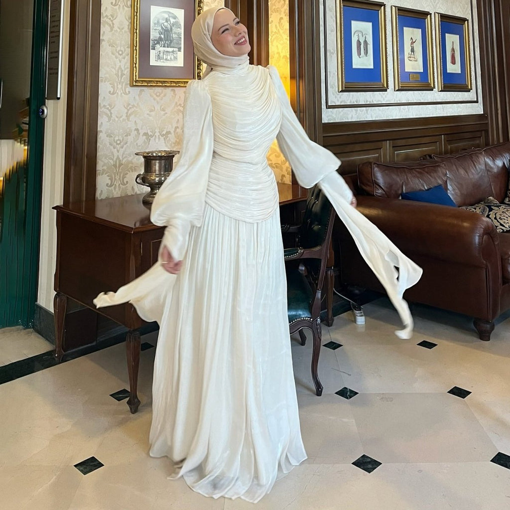 Ruched High Neck Evening Gown(MS221)