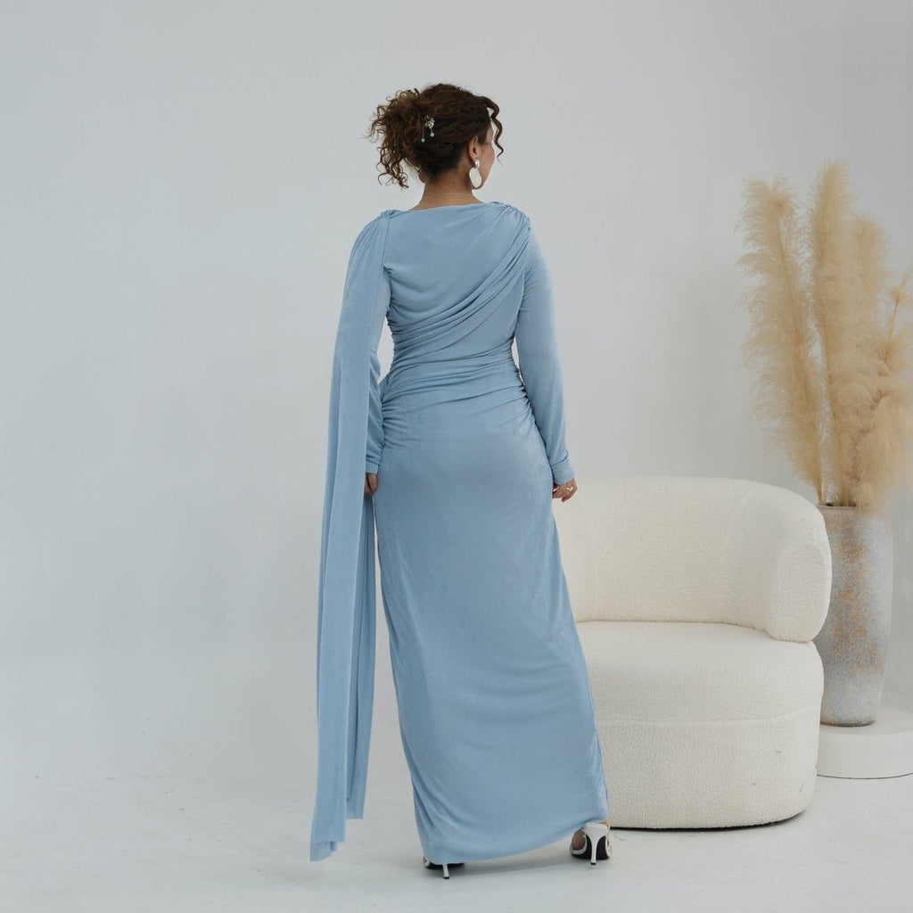 Ruched Maxi Dress with Cape(MS434)
