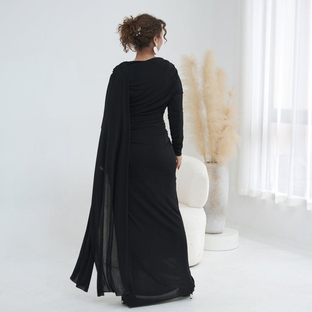 Ruched Maxi Dress with Cape(MS434)