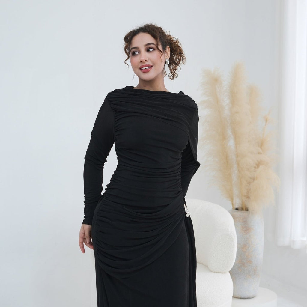 Ruched Maxi Dress with Cape(MS434)