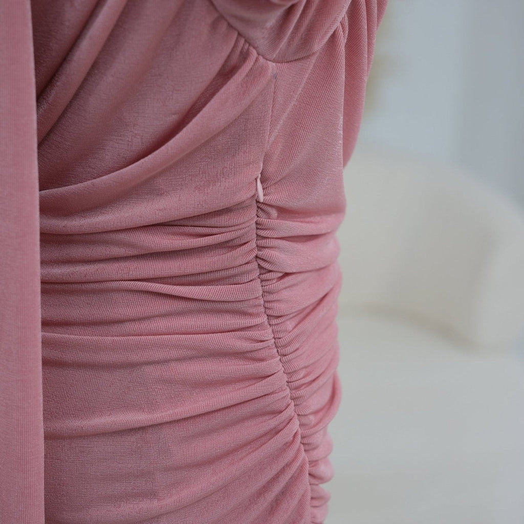 Ruched Maxi Dress with Cape(MS434)