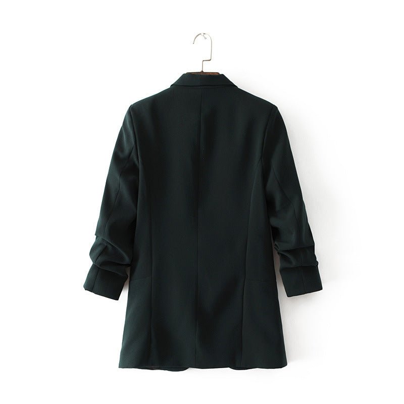Ruched Sleeve Blazer | Three-Quarter Sleeve Longline Jacket (MS241)
