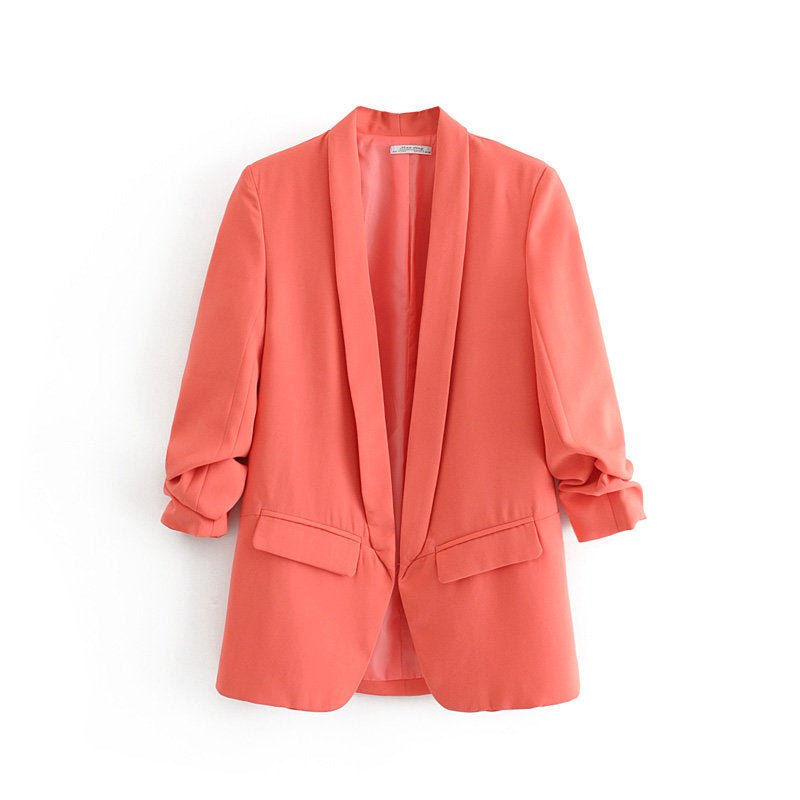 Ruched Sleeve Blazer | Three-Quarter Sleeve Longline Jacket (MS241)