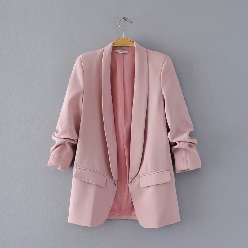 Ruched Sleeve Blazer | Three-Quarter Sleeve Longline Jacket (MS241)