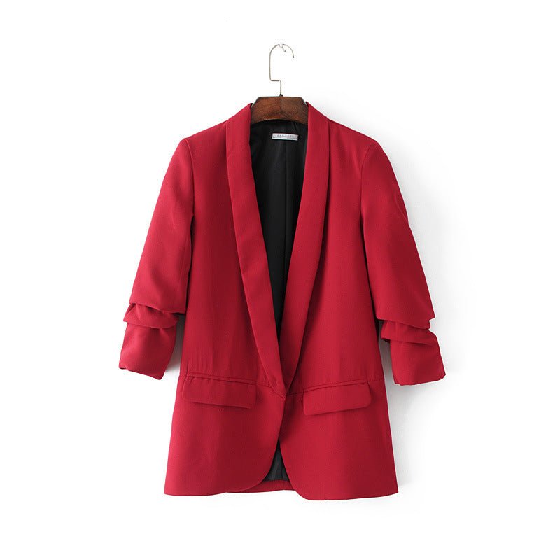 Ruched Sleeve Blazer | Three-Quarter Sleeve Longline Jacket (MS241)