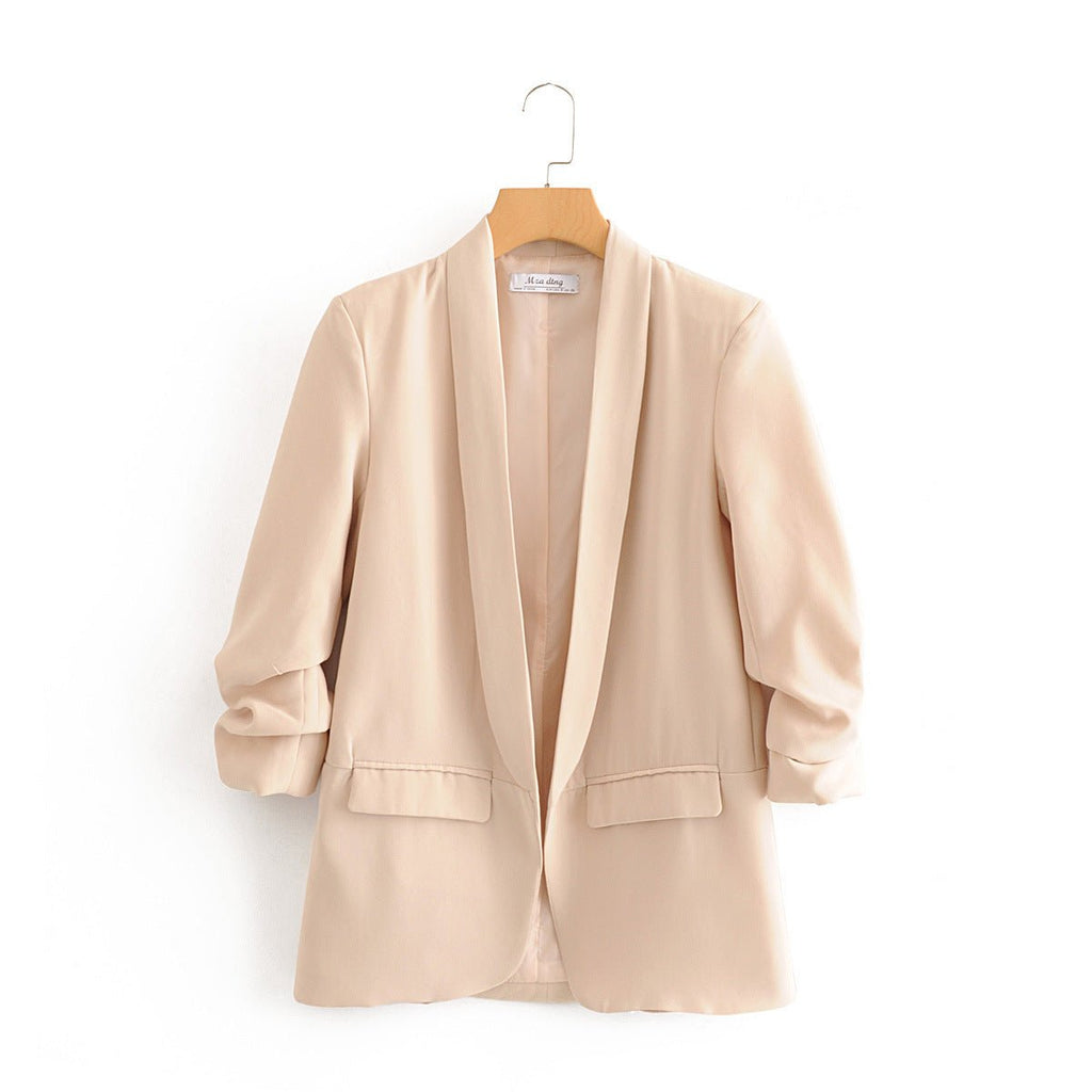 Ruched Sleeve Blazer | Three-Quarter Sleeve Longline Jacket (MS241)
