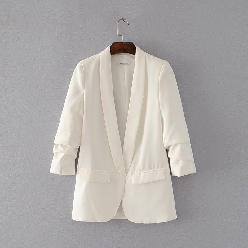 Ruched Sleeve Blazer | Three-Quarter Sleeve Longline Jacket (MS241)
