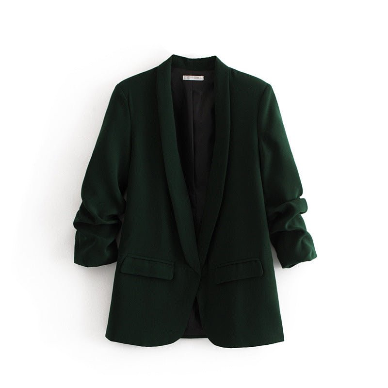 Ruched Sleeve Blazer | Three-Quarter Sleeve Longline Jacket (MS241)