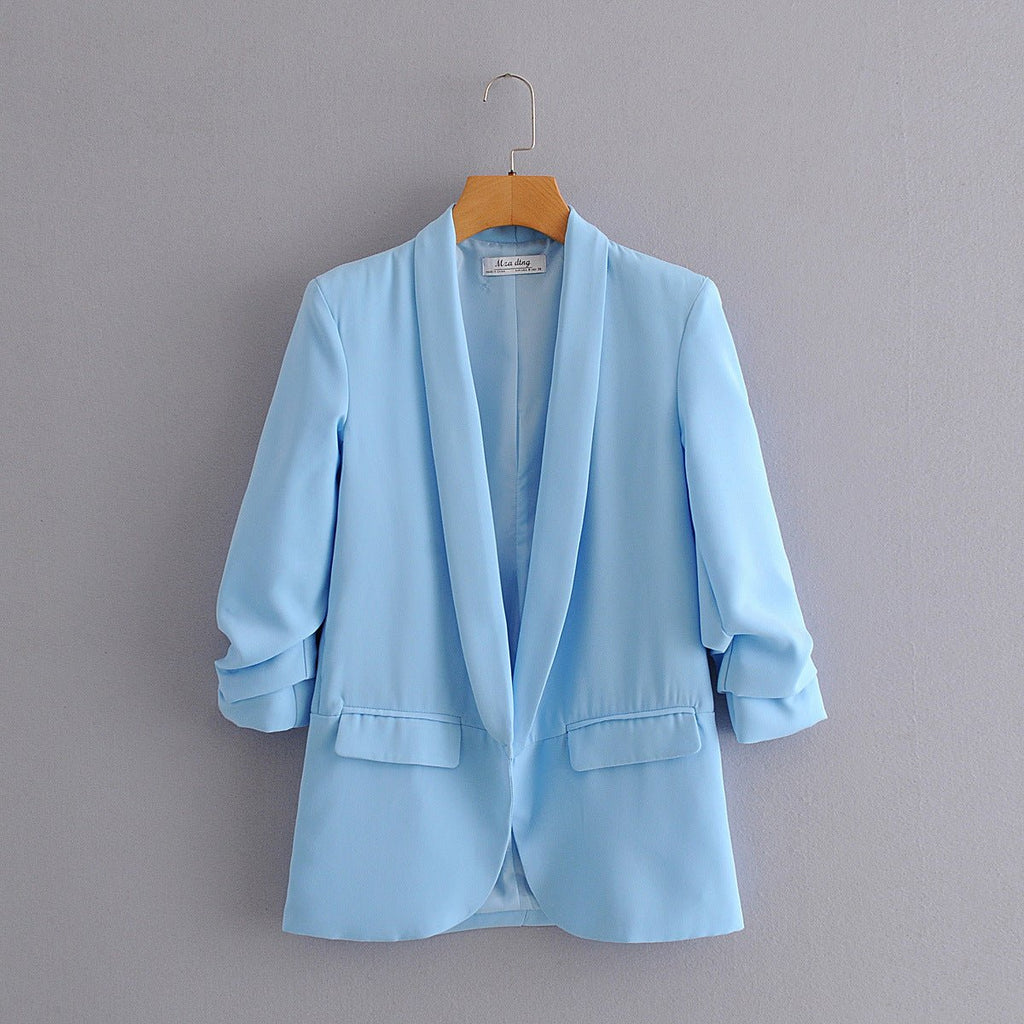 Ruched Sleeve Blazer | Three-Quarter Sleeve Longline Jacket (MS241)