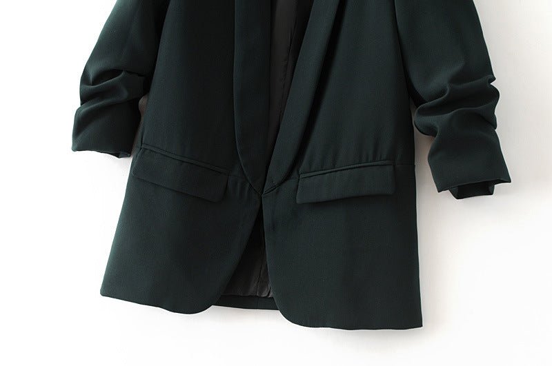 Ruched Sleeve Blazer | Three-Quarter Sleeve Longline Jacket (MS241)