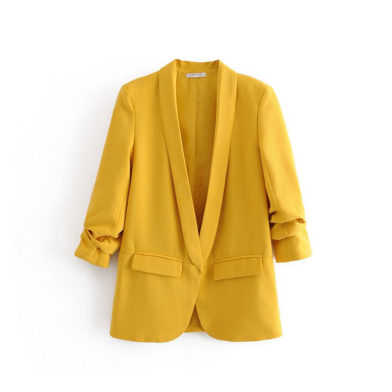 Ruched Sleeve Blazer | Three-Quarter Sleeve Longline Jacket (MS241)