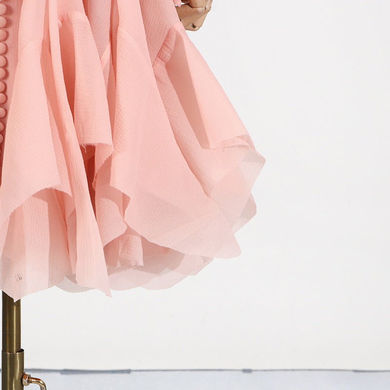 Ruffle Hem Dress with Sheer Sleeves(MS304)