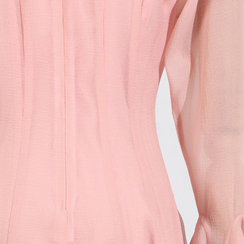 Ruffle Hem Dress with Sheer Sleeves(MS304)