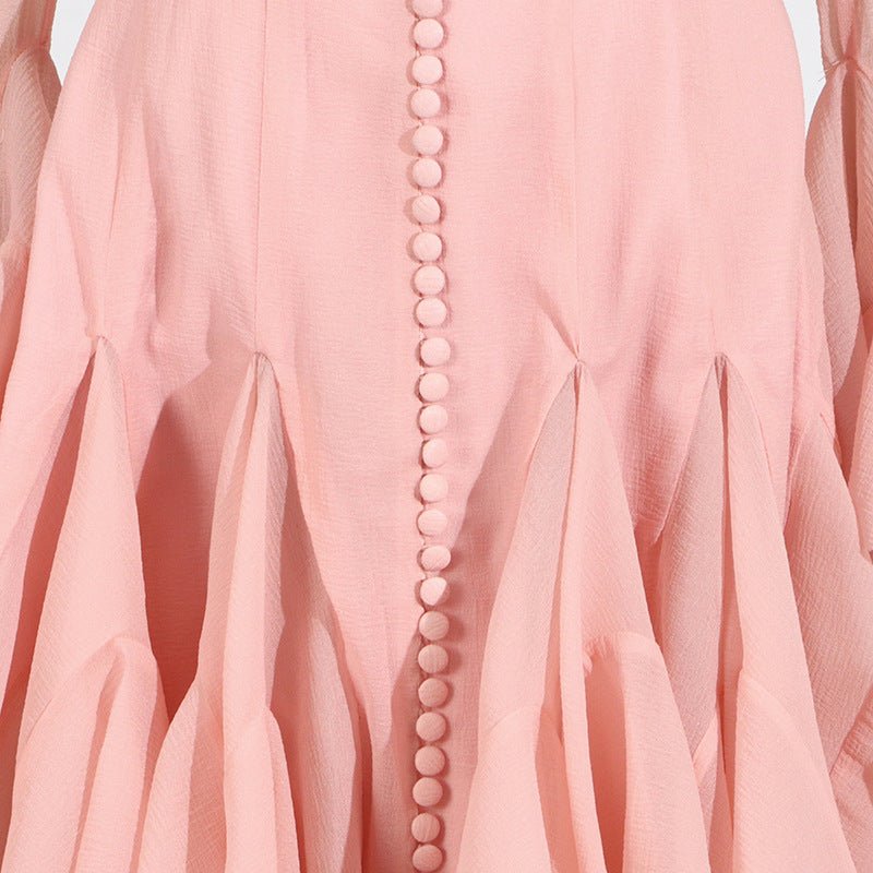 Ruffle Hem Dress with Sheer Sleeves(MS304)