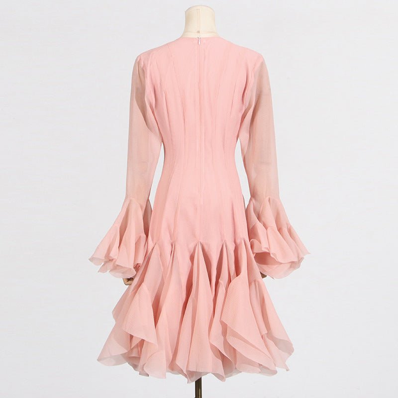 Ruffle Hem Dress with Sheer Sleeves(MS304)
