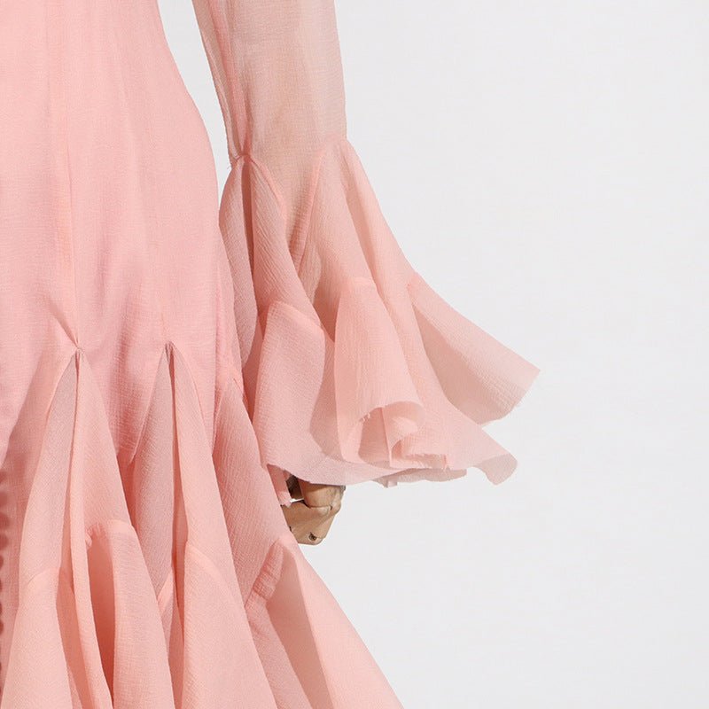 Ruffle Hem Dress with Sheer Sleeves(MS304)