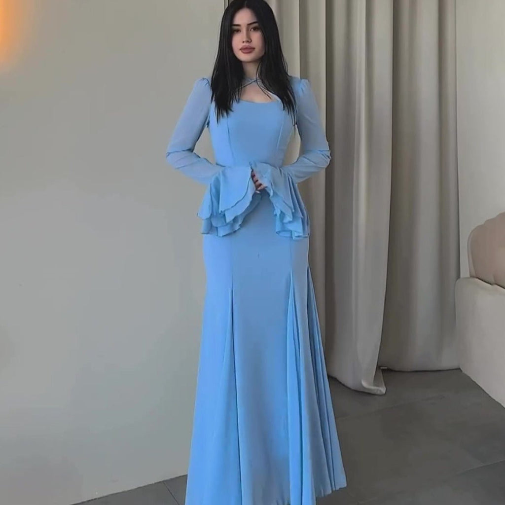 Ruffle Sleeve Dress with Crisscross Neckline(MS335)