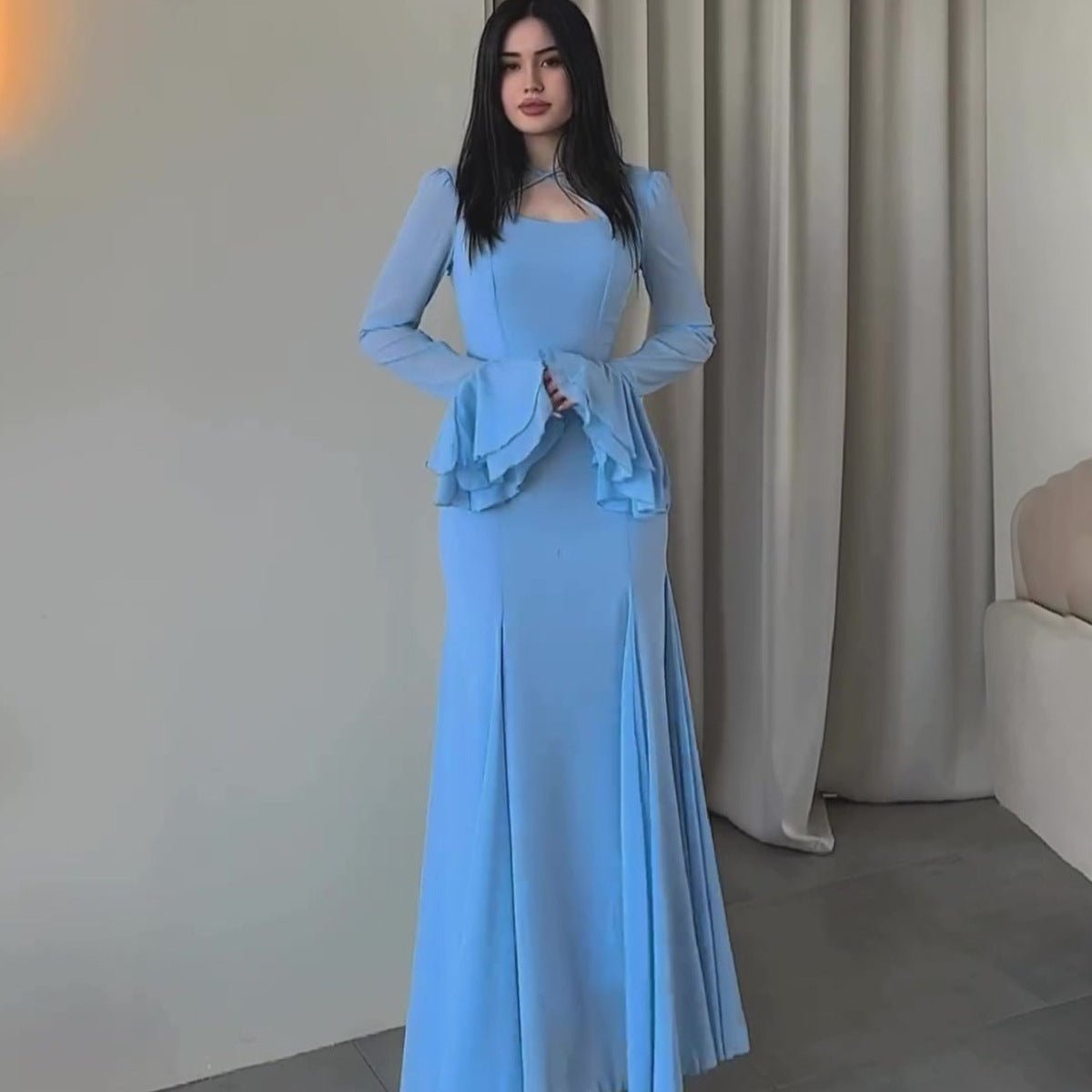 Ruffle Sleeve Dress with Crisscross Neckline(MS335)