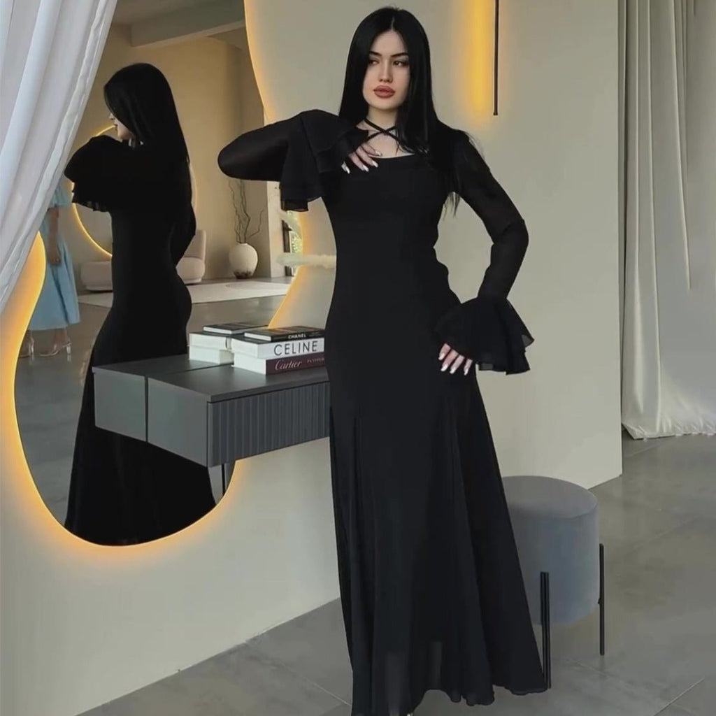 Ruffle Sleeve Dress with Crisscross Neckline(MS335)