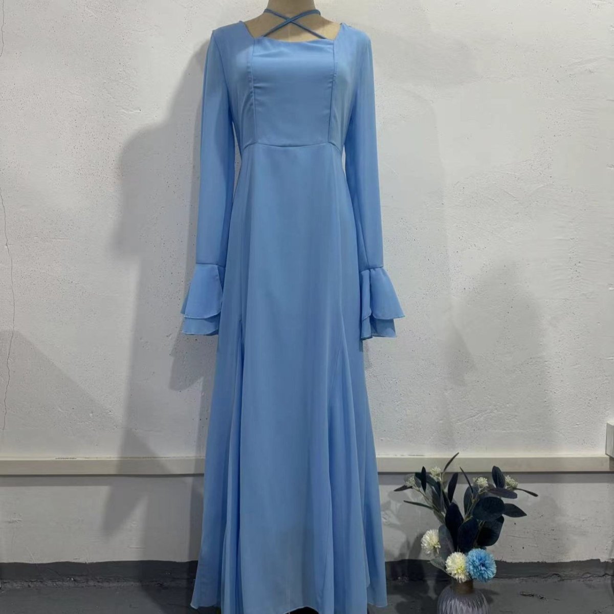 Ruffle Sleeve Dress with Crisscross Neckline(MS335)