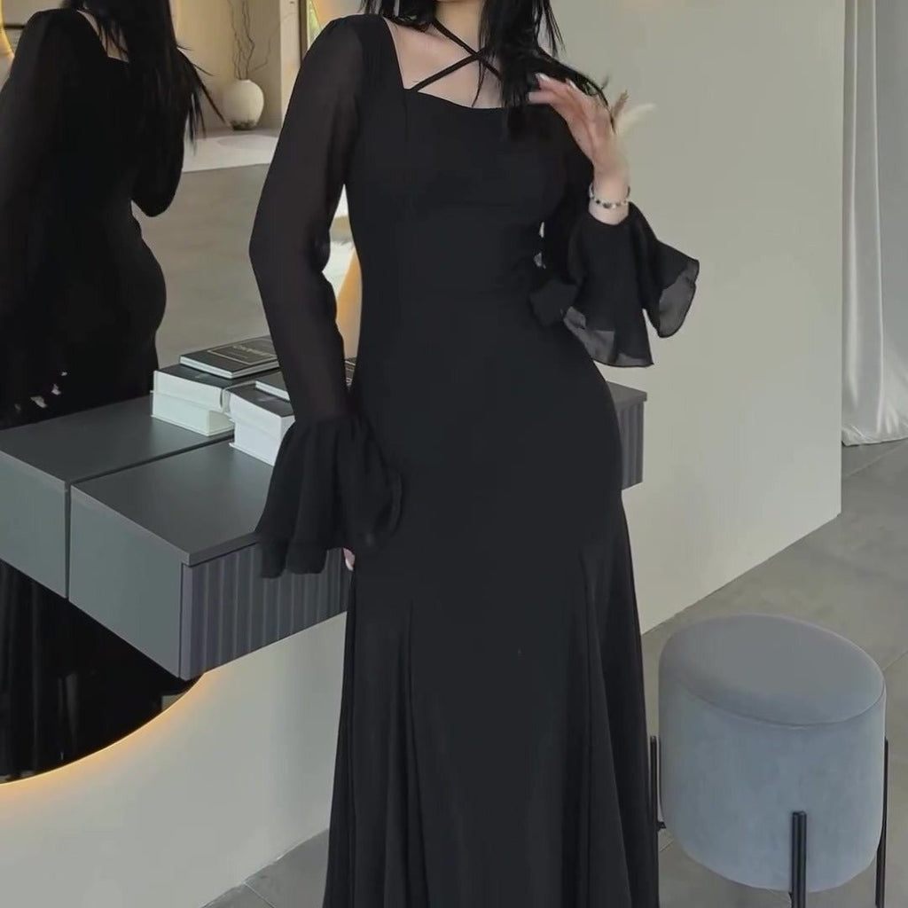 Ruffle Sleeve Dress with Crisscross Neckline(MS335)