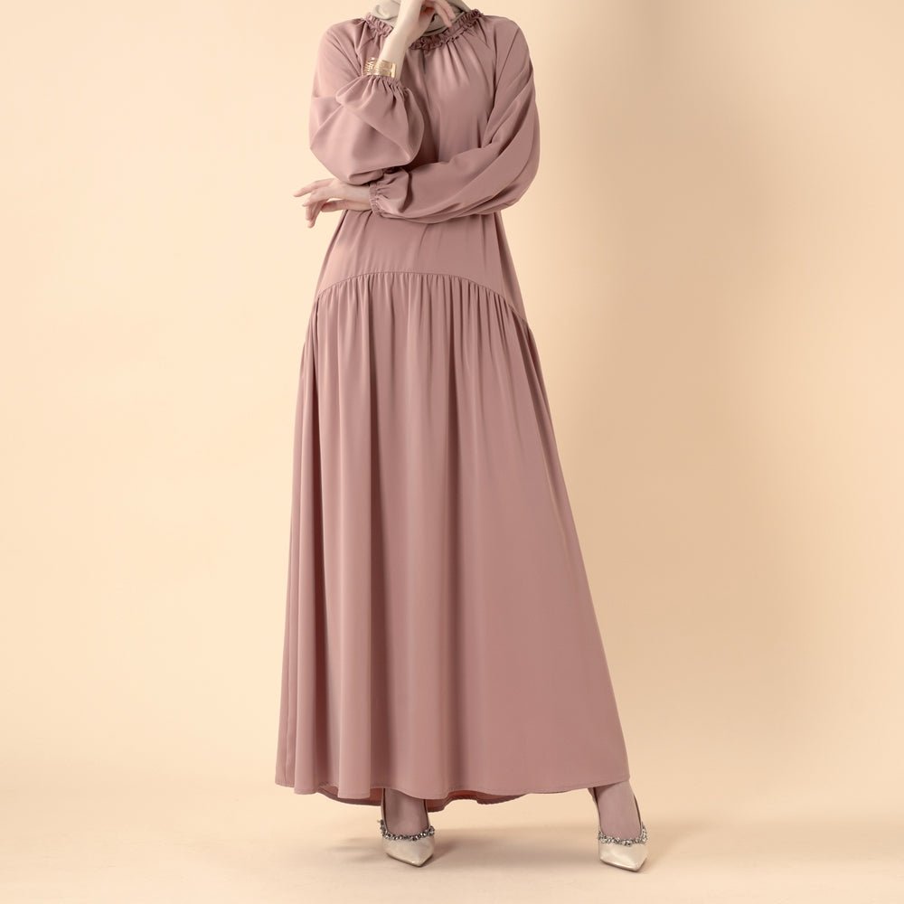Ruffle Trim Pleated Relaxed Maxi Dress with Waist Tie(MA424)