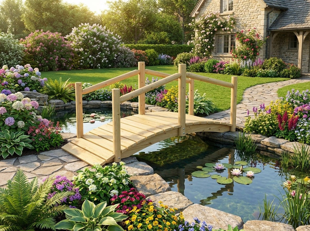 Rustic Wooden Garden Bridge