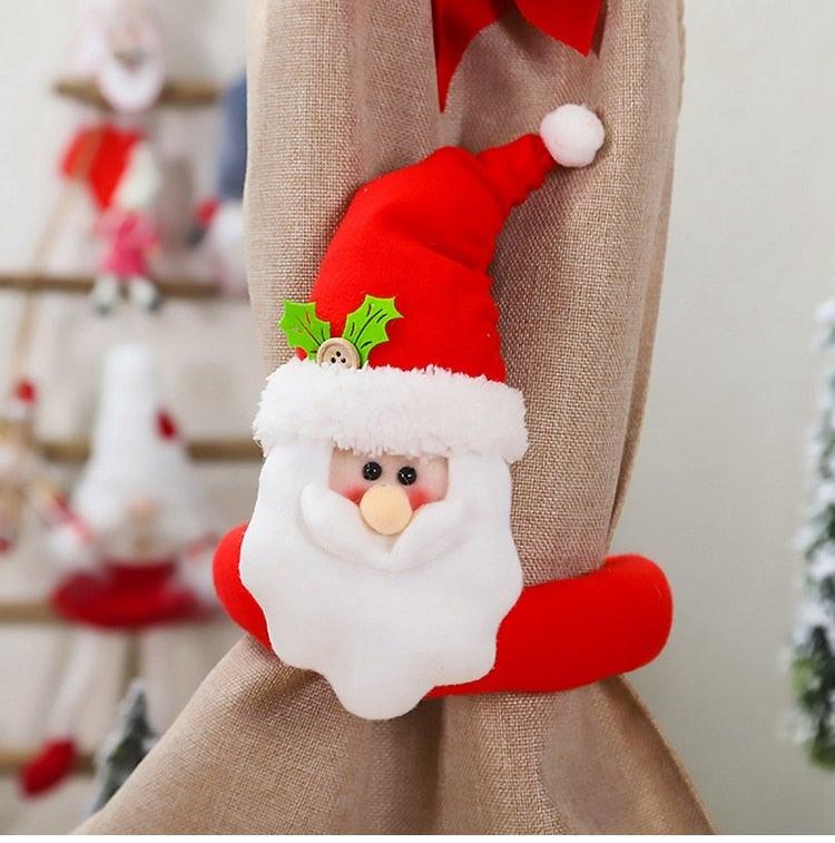 Santa Claus Elk Christmas Curtain Decor Merry Christmas Decor For Home Christmas Ornaments Gift Curtain Tieback Santa Curtain Buckle Tieback Curtain Holder Fastener Doll Wine Bottle Topper for Home Window Decorations
