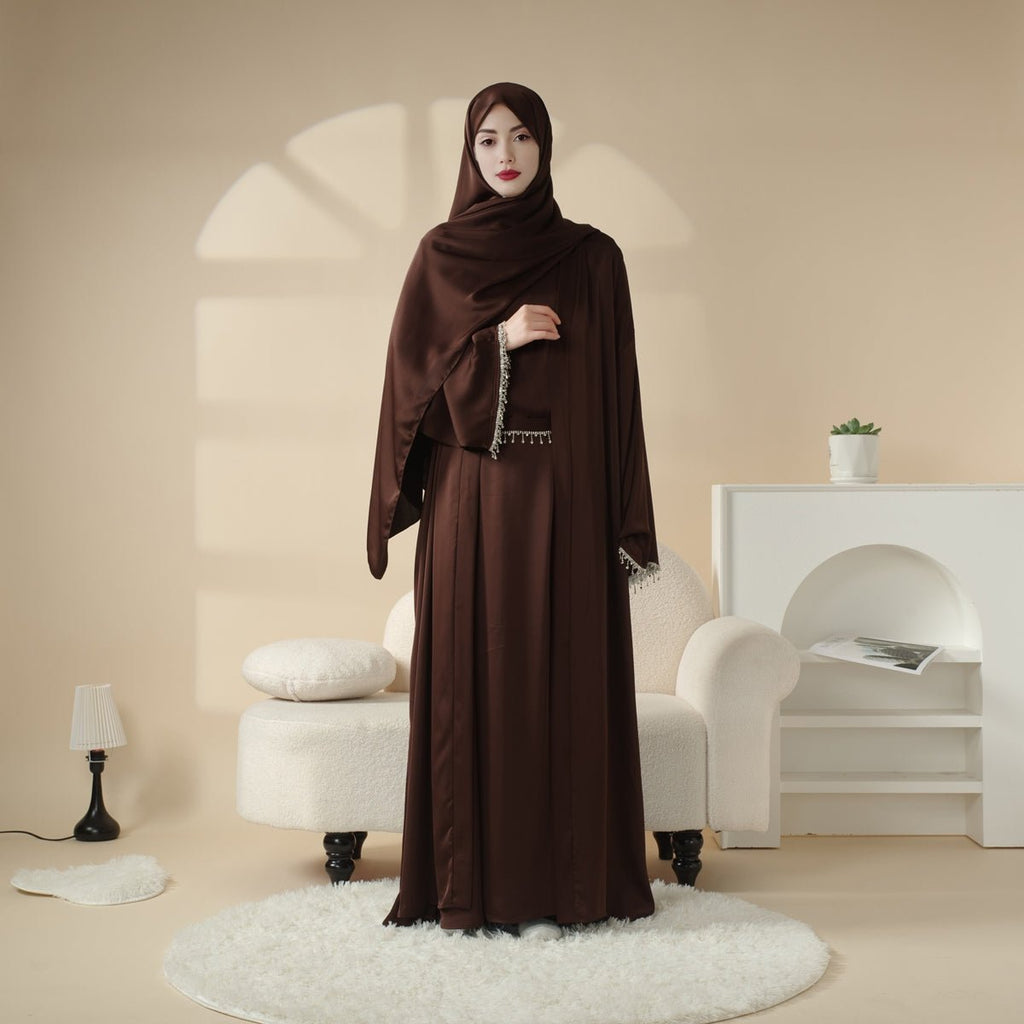 Satin Abaya With Matching Belt Made Of Diamond Tassel (MOA010)