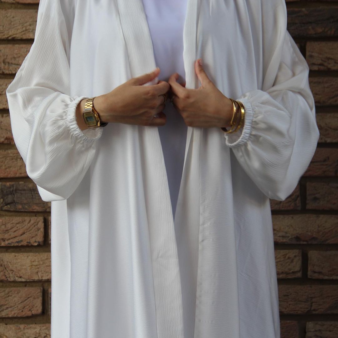 Satin Bunched Sleeve Open Abaya (MOA048)